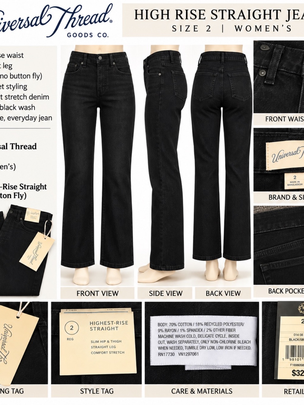 Thread & Supply High-Rise Straight Jeans — Black